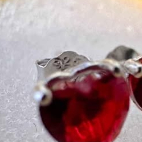 Heart Earrings Sterling Silver, Ruby Earrings Stud, 5X5 mm, Heart Earrings - Picture 2 of 10